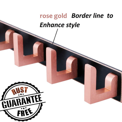 DOCOSS- Exclusive Extra Long 40 cm Rose Gold -Black 6 Pin Metal cloth hangers for wall Door Cloth Hook Bathroom Wall Hooks Rail for Hanging Clothes,Towel Bathroom Accessories