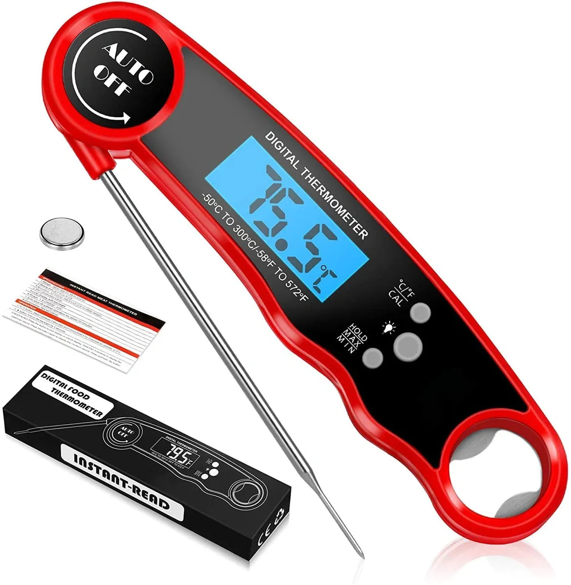 CASON  -ABS Proffesional Waterproof Digital Lcd Cooking Food Thermometer / Kitchen thermometer For Cooking Bbq/barbeque Thermometer Temperature Test Pen (Red)