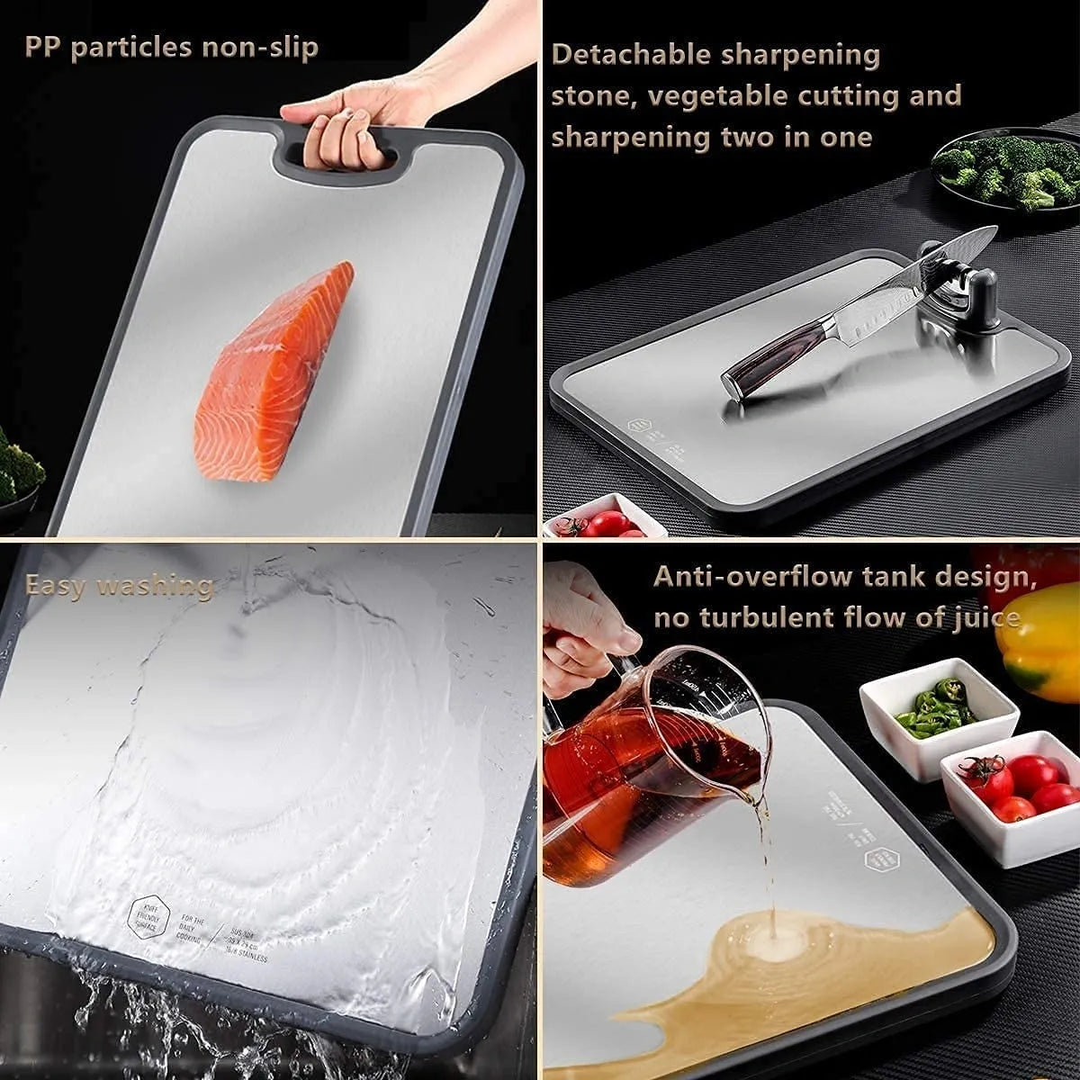 DOCOSS Double Sided Chopping Board for Kitchen / Stainless Steel Cutting Board with Knife Sharpener, Large Vegetable Cutter Board / Cutting Boards Big Size (42 x 30 cm)