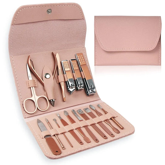 DOCOSS-16 IN 1 Manicure Kit For Women Stainless Steel Nail Cutter Set For Women Pedicure Tools Set Grooming Kit With Acne needle, Blackhead Tool & Leather Pouch