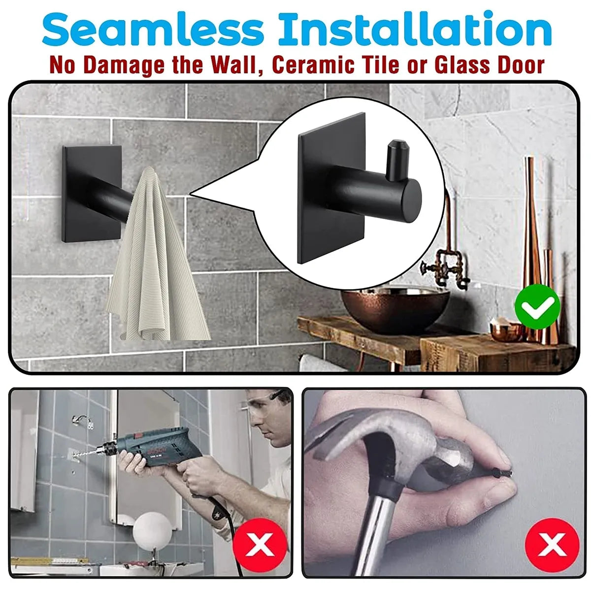 DOCOSS Pack of Steel Self Adhesive Hooks for Wall Door Hanger Wall Hooks Strong Sticker Hooks Self Adhesive Hooks Holder for Bathroom ,Kitchen