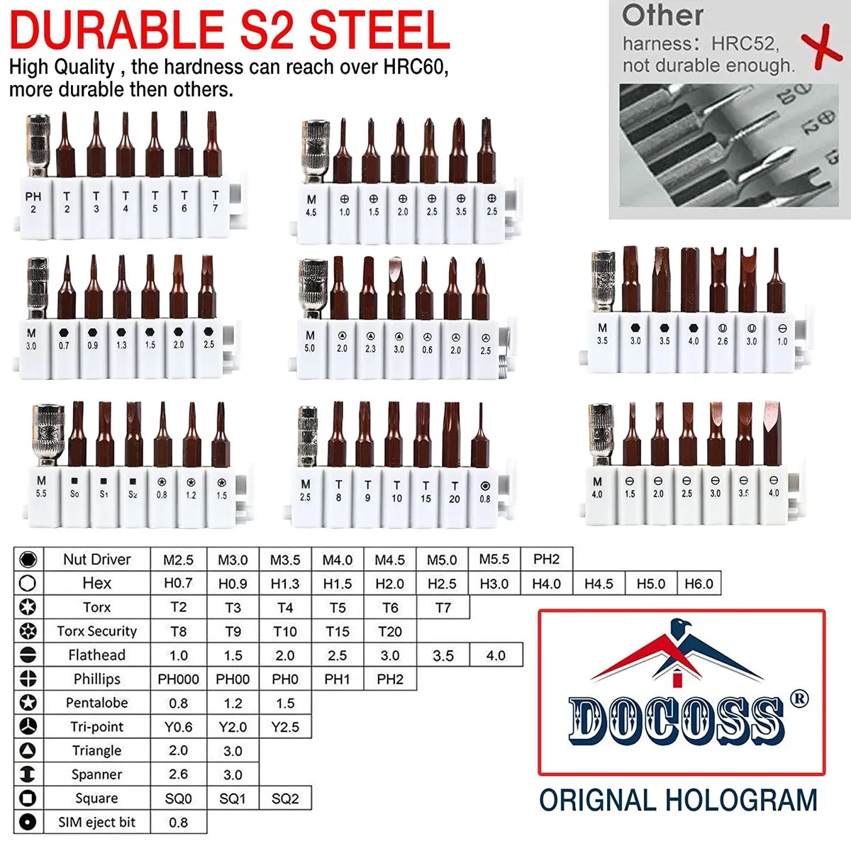 DOCOSS - 60 in 1-Precision Magnetic Screwdriver Set Kit with Superb S2 Steel 56 Bits Screw Driver set for Mobile Phone,Laptop, Tablet, PC & Household Repair Home Tool Kit(Copper)
