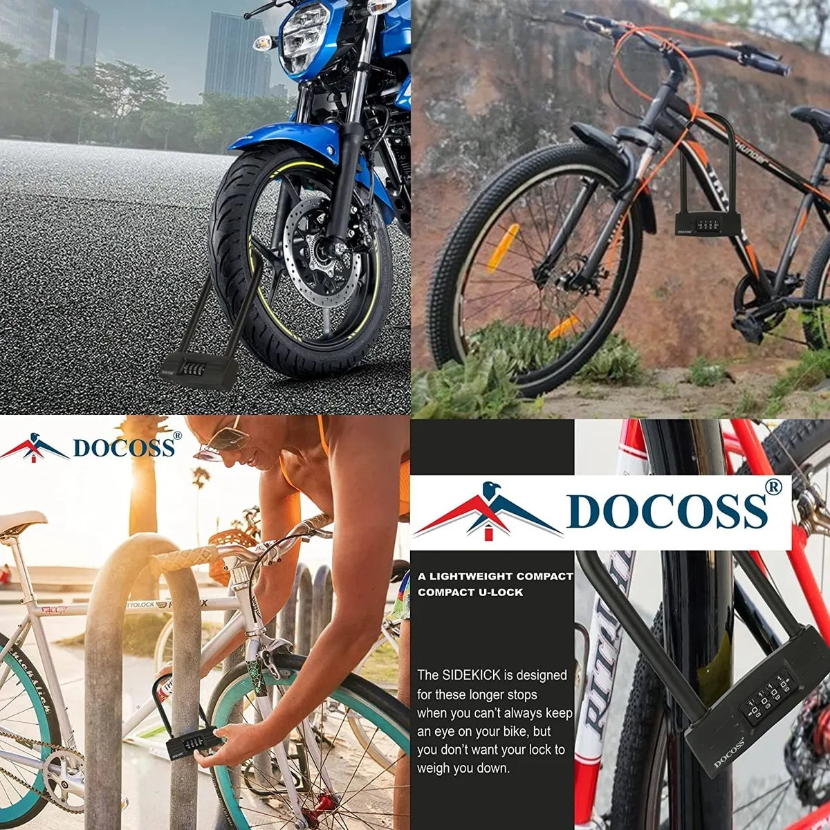 DOCOSS Metal U Lock for Cycle Bike , Cycle Lock / Bicycle Lock , Heavy Duty Helmet Lock Combination Bike Lock / Strong Password Lock for Bike (Black)