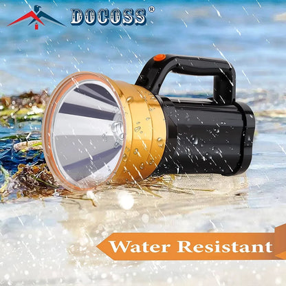 DOCOSS Q61- 50 W Torch Light High Power Long Distance 1 km,1000 meter Long Range , 6000 mAh / 7-14 Hours High Battery Back up Water Resistance Rechargeable Led Torch Ultra Bright Kisan Search Light(Black)