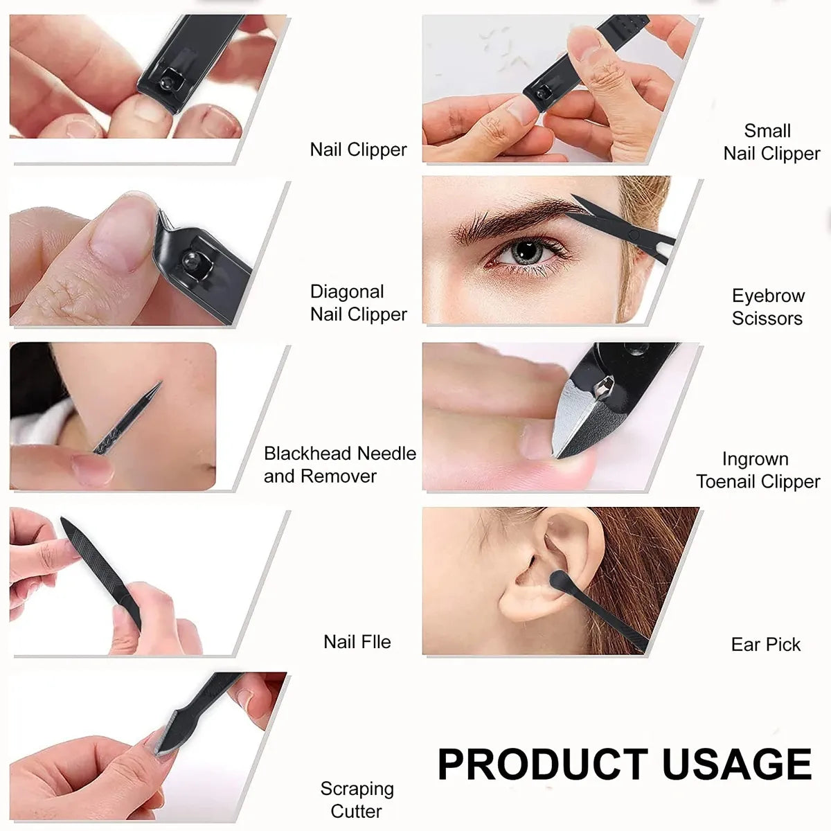 DOCOSS-12 IN 1 Manicure Kit Nail Cutter For Women Stainless Steel Manicure Pedicure Kit With Grooming Kit, Acne needle,Nail Filer Kit, Nail Cutter Set With Leather Case