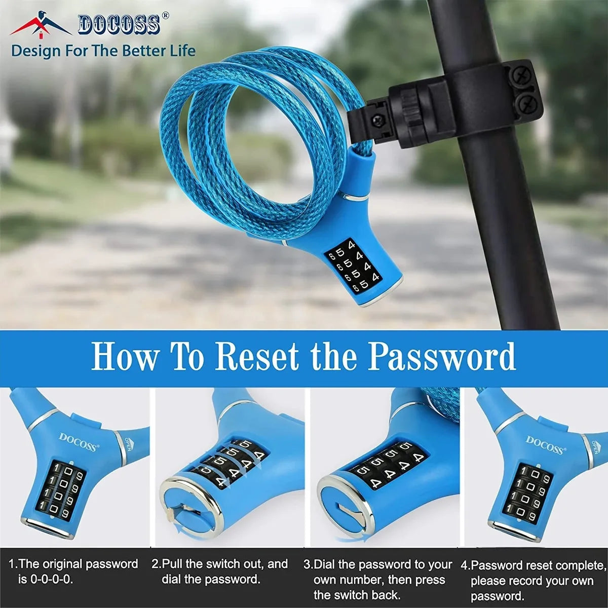 Loop Cycle Lock DOCOSS- Ultra Strong Number Lock for Cycle Lock / Helmet Lock for Bike