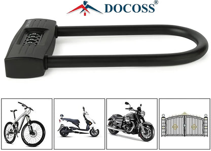 DOCOSS Metal U Lock for Cycle Bike , Cycle Lock / Bicycle Lock , Heavy Duty Helmet Lock Combination Bike Lock / Strong Password Lock for Bike (Black)