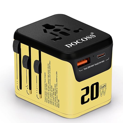 Docoss Fast Charging Universal 20W GaN Travel Adapter