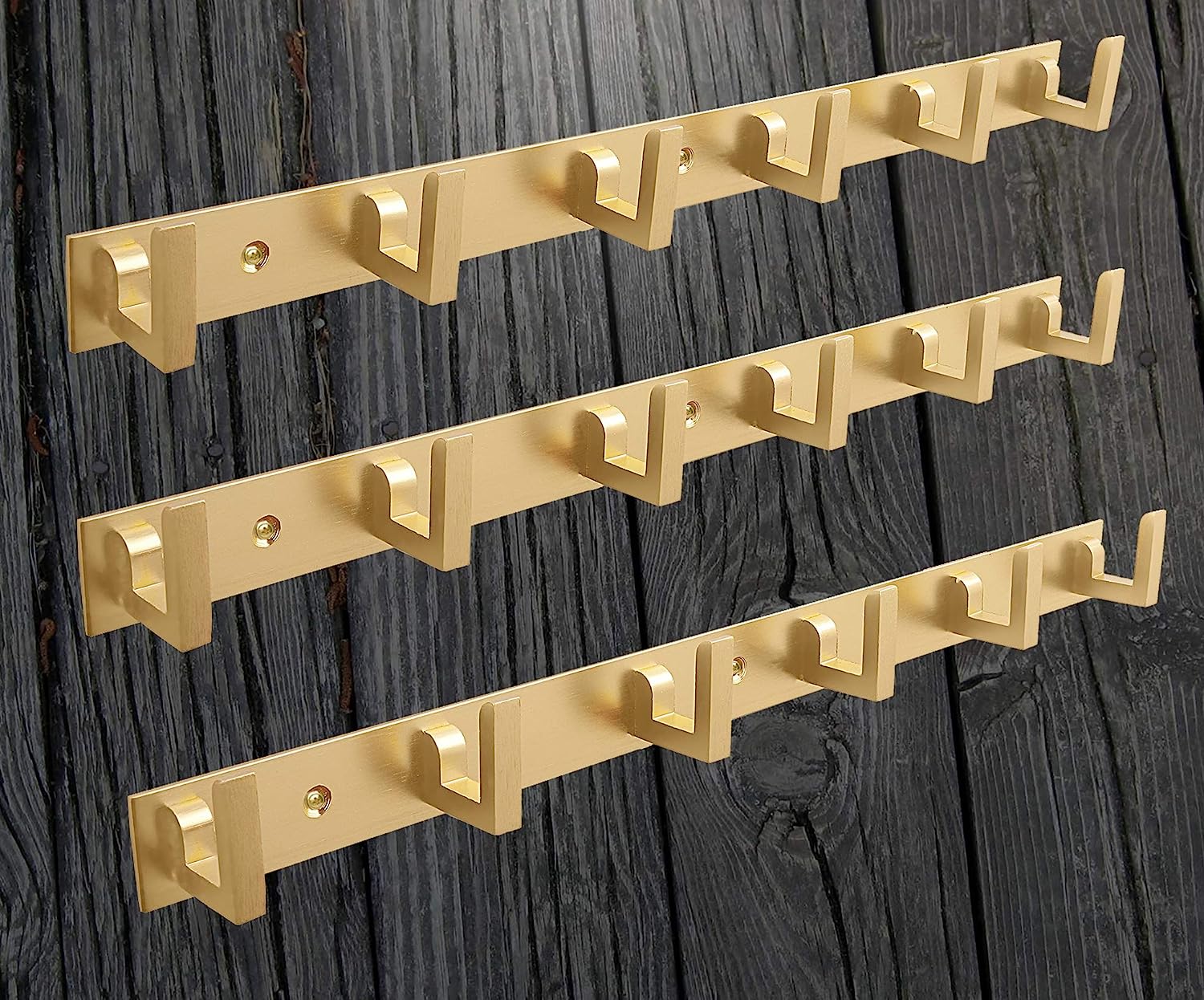DOCOSS-Exclusive Extra Long 40 cm Antique Brass 6 Pin Metal Bathroom Cloth  Hooks Hanger Door Wall Robe Hooks Rail for Hanging Keys,Clothes,Towel (Set