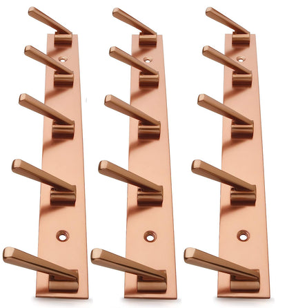 DOCOSS-Pack of 3-Deluxe Metal Rose Gold 5 Pin Cloth Wall Hanger for Clothes Door Hangers Cloth Hook Bathroom Hooks Rail for Hanging Towel ,Bathroom Accessories